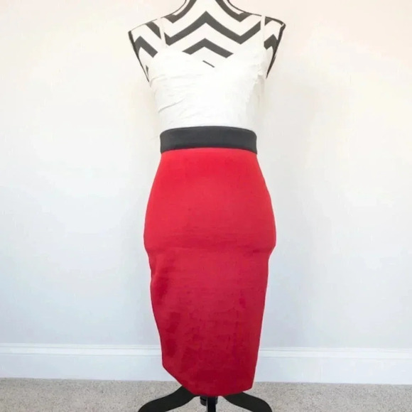 Hommage Red and Black Pencil Dress Sz Small - Picture 1 of 10